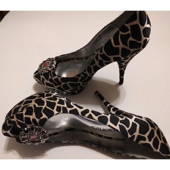 Michael selena womens size 7 leopard pattern fabric bejeweled bow peep toe pumps - Picture 4 of 9